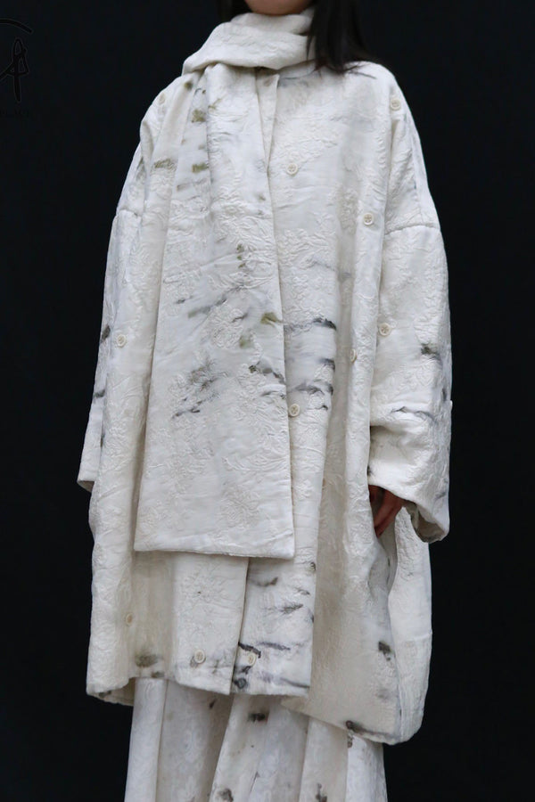 Mutedance 24 Autumn and Winter Loose Scarf Wool Silk Flower Dye Jacket MD-MD24FW29-hoary